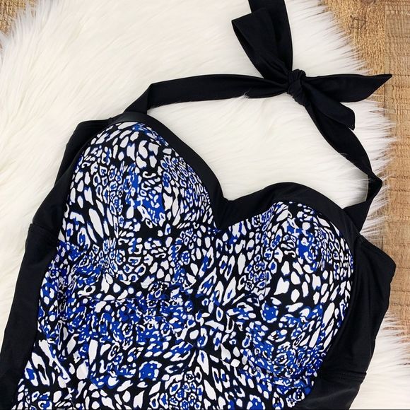 Halter Swim Suit Plus Sz 24W One Piece Black Blue - Picture 3 of 8